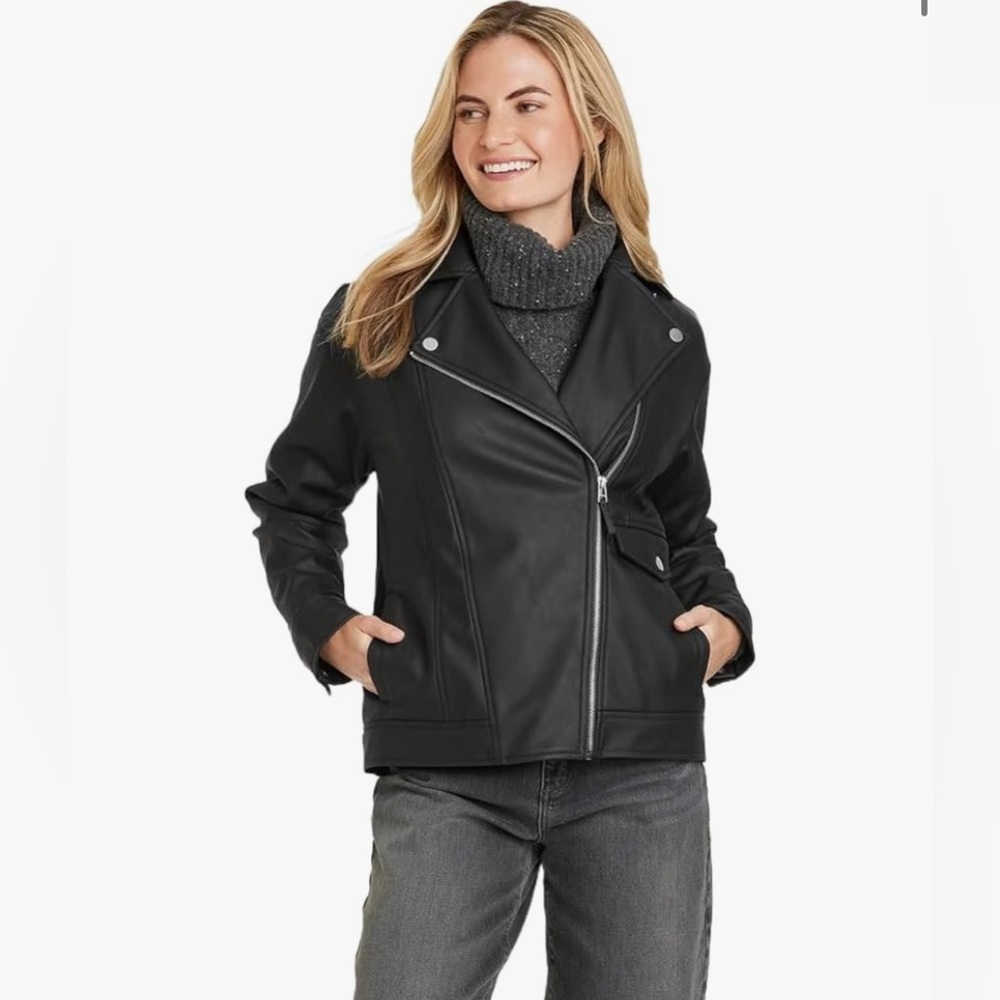 Universal Thread Women's Oversized Black Faux Leather Moto/Biker Jacket. XS. NWT